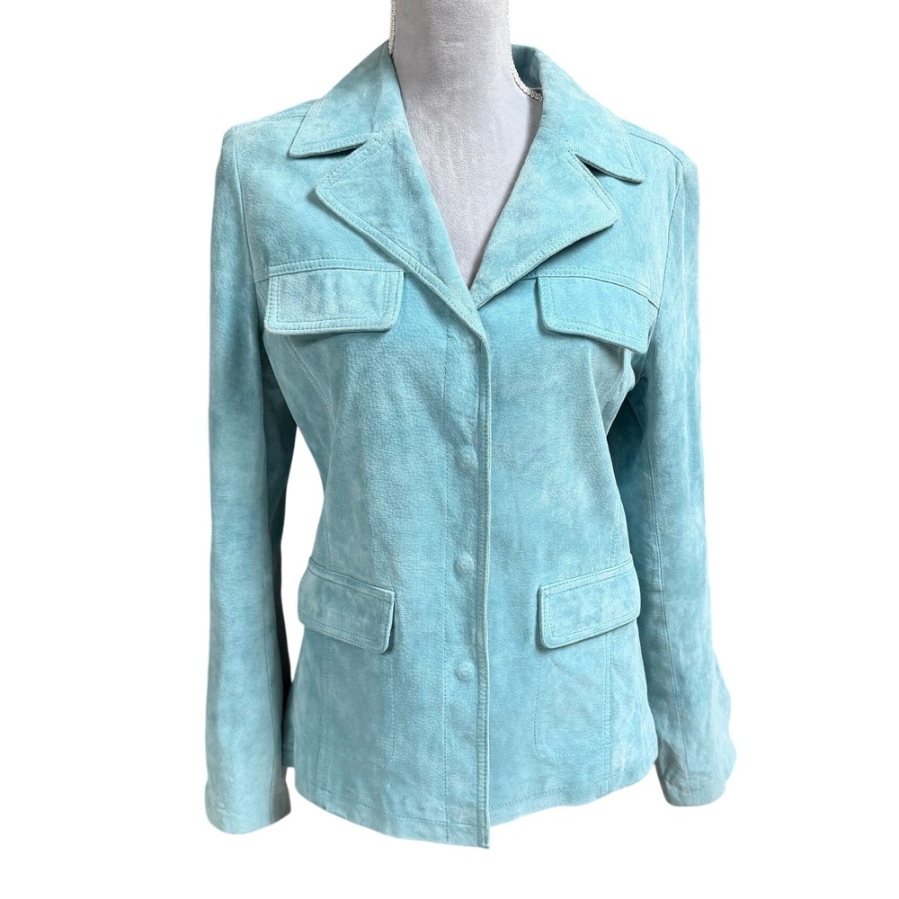 Jeff & Co Vintage 90s Turquoise Blue Suede Leather Jacket Shacket 14 Utility